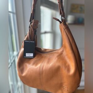 Spikes & Sparrow Brand Slouchy Leather Hobo Shoulder Bag in Tan